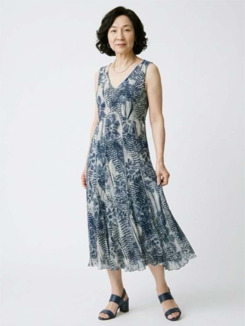 New Blue Coldwater Creek Floral Seamed Mesh  Sleeveless Dress Size 10 Lined - Picture 2 of 12